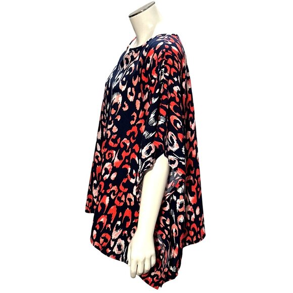 CCC Chic Trendy Red Ruby Leopard Cheetah Print Kimono Blouse V Neck Short Sleeve - Picture 2 of 6